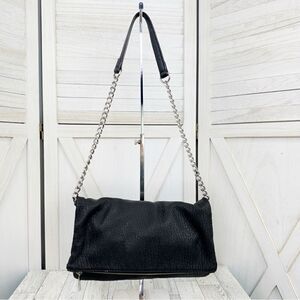 Express Faux Pebbled Leather Fold Over Shoulder Bag Black Chain Strap